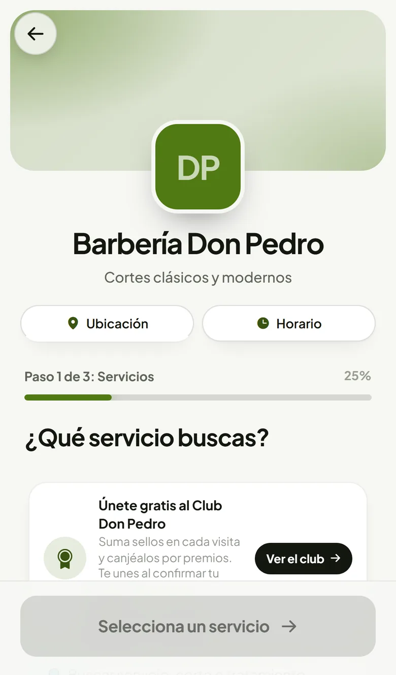 Página de reservas con la plantilla Clara